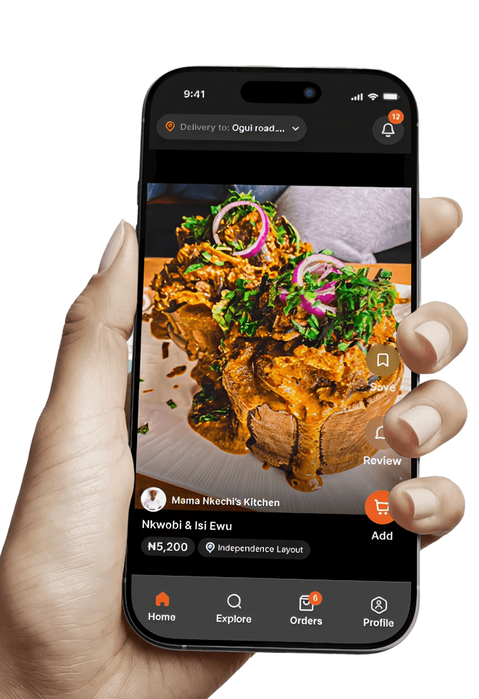 Hand holding phone showing CraveIt app