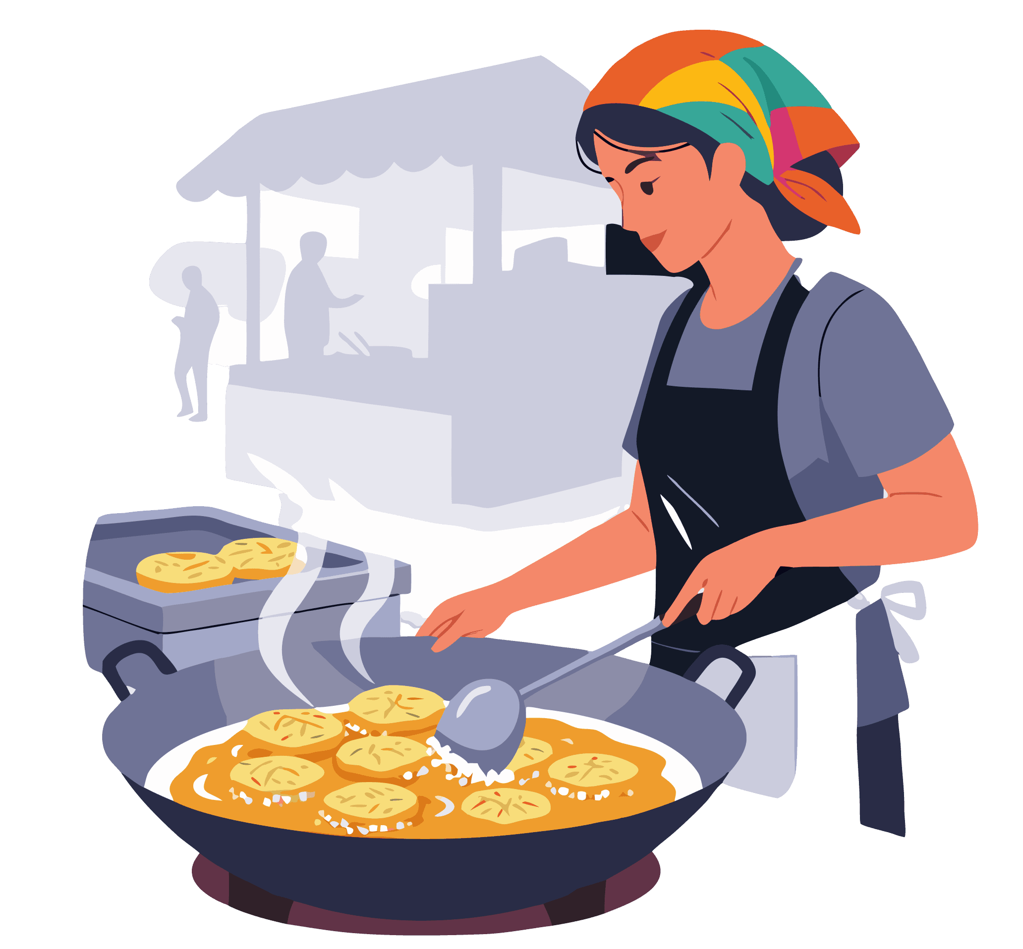 Vendor cooking food illustration
